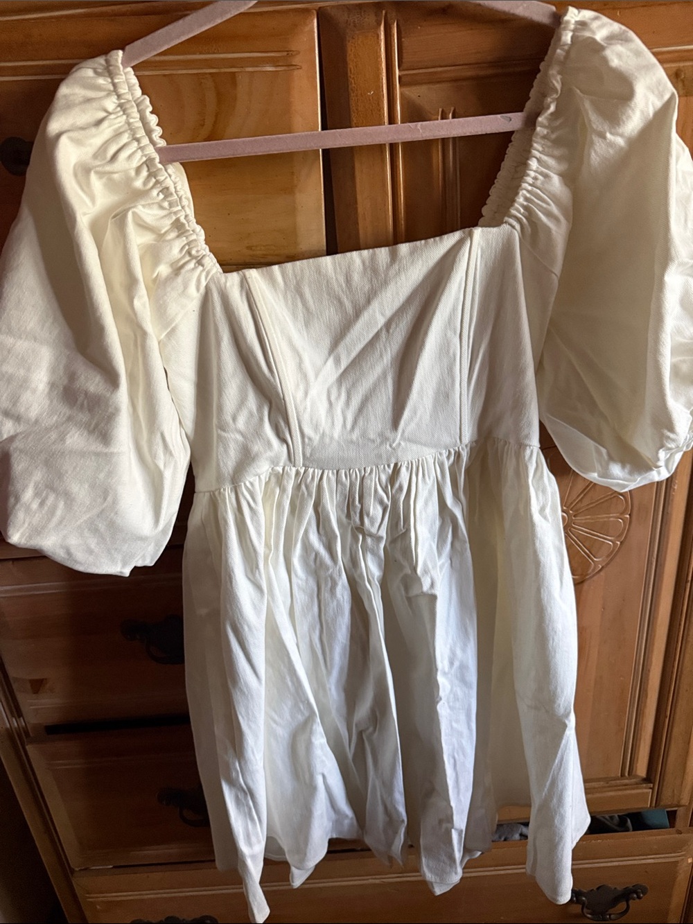 7 For All Mankind Ivory Puff Sleeve Mini Dress